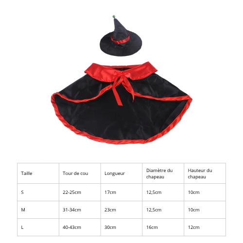 Déguisement Halloween Cape et Chapeau de Sorcier pour Chien – Noir & Rouge