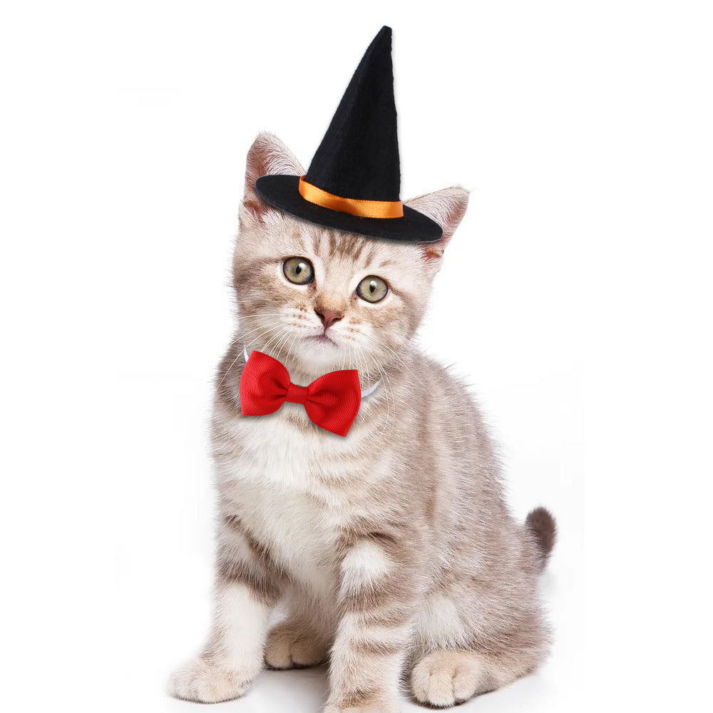 Costume Halloween pour chat – Ensemble Sorcier avec nœud papillon rouge ou noir