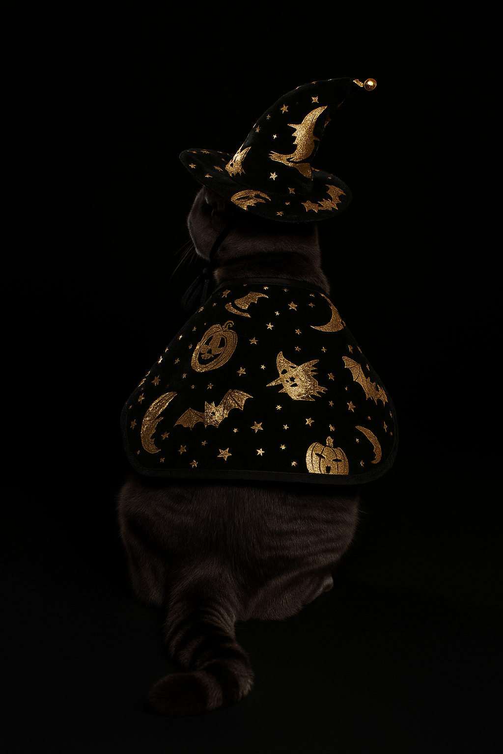 Costume Halloween pour chat – Ensemble Sorcier Doré