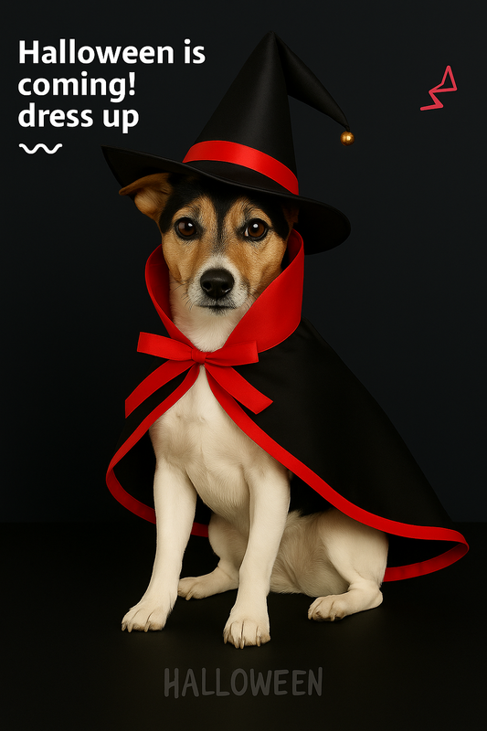 Déguisement Halloween Cape et Chapeau de Sorcier pour Chien – Noir & Rouge