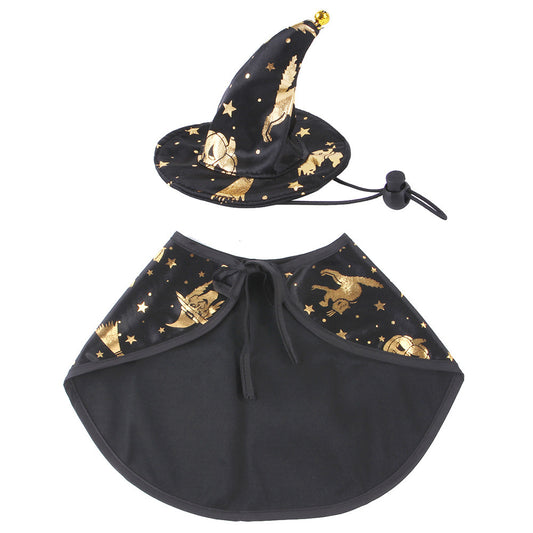 Costume Halloween pour chat – Ensemble Sorcier Doré