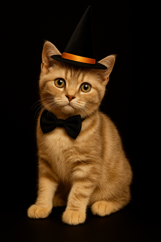 Costume Halloween pour chat – Ensemble Sorcier avec nœud papillon rouge ou noir